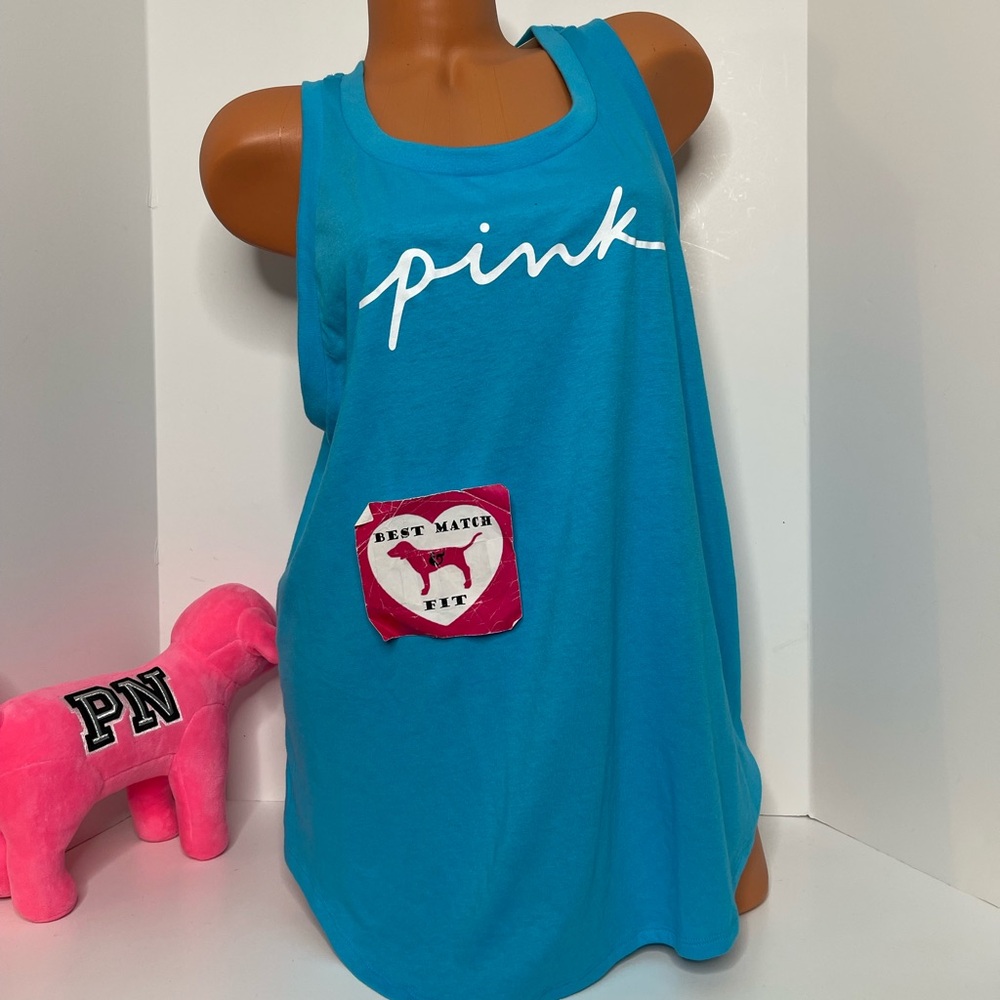 Victoria’s Secret PINK L XL Logo Tank Top Cut Out Racerback Super Soft Blue